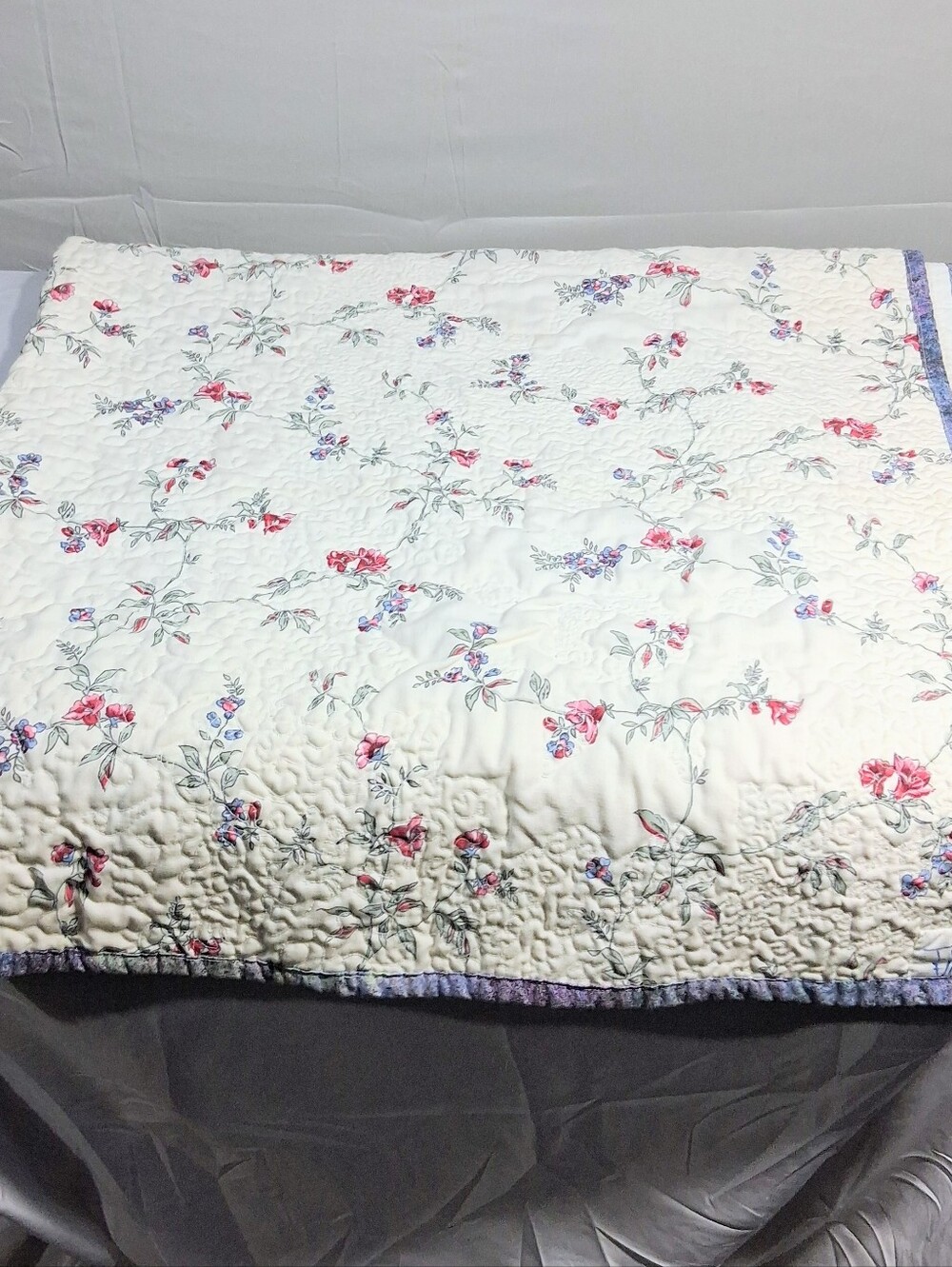Cottagecore 48X48 Double-sided Vines/ Rosebuds/Stars Vemicelli Stitch Quilt